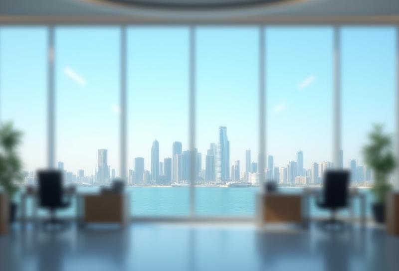 Modern office interior with a view of Lusail city